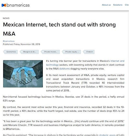 Mexican Internet, tech stand out with strong M&A